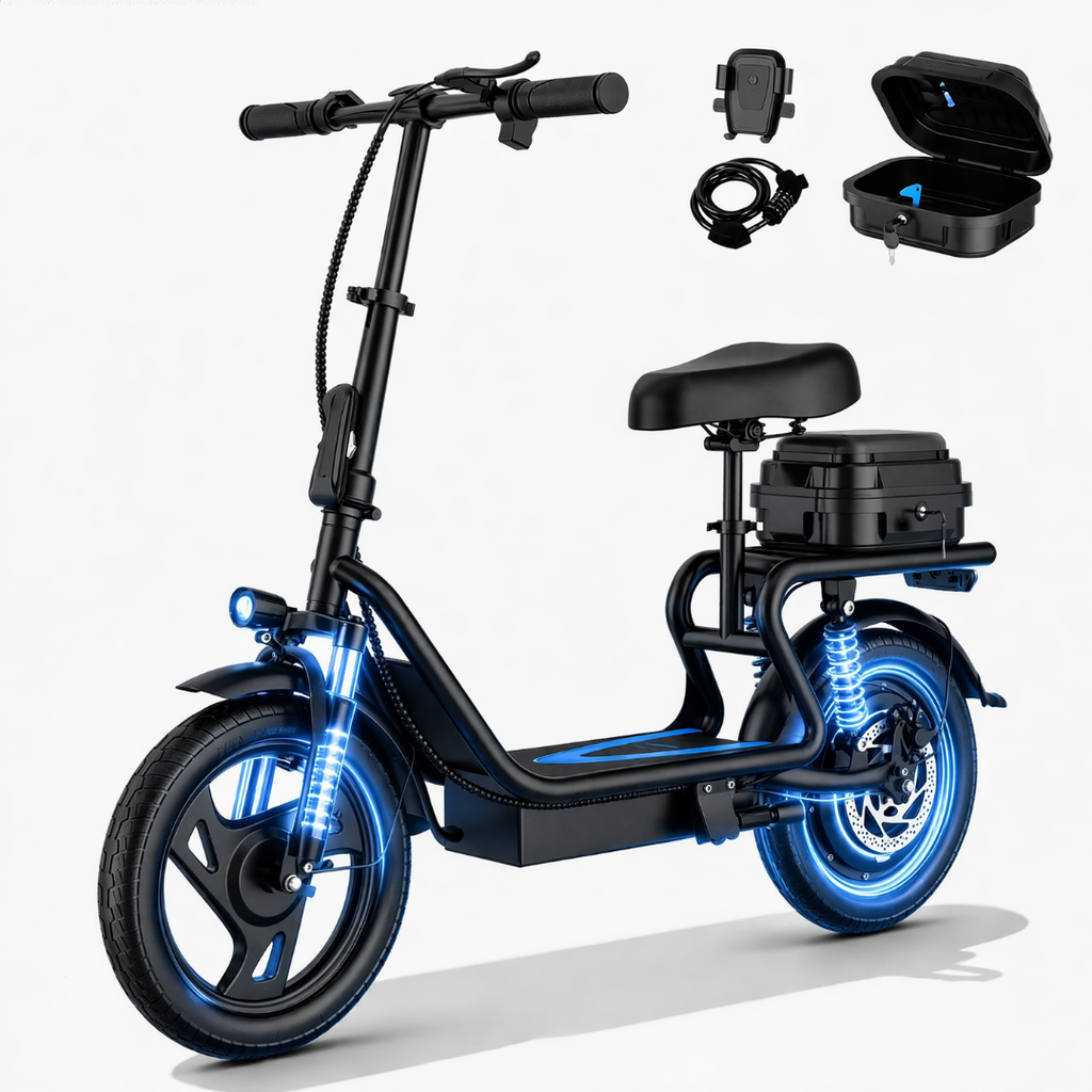 Adult Electric Scooter with Seat & Basket —  20 Miles Range