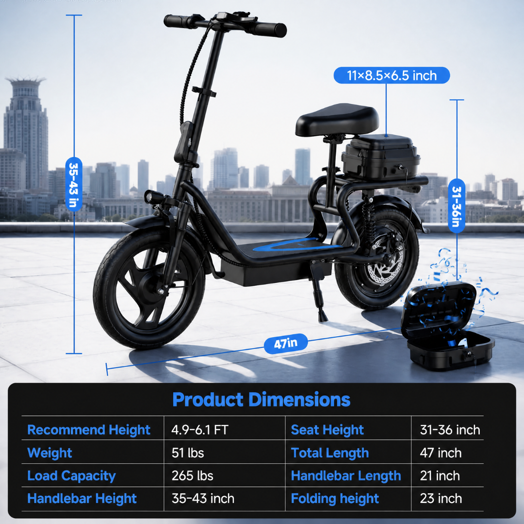Adult Electric Scooter with Seat & Basket —  20 Miles Range