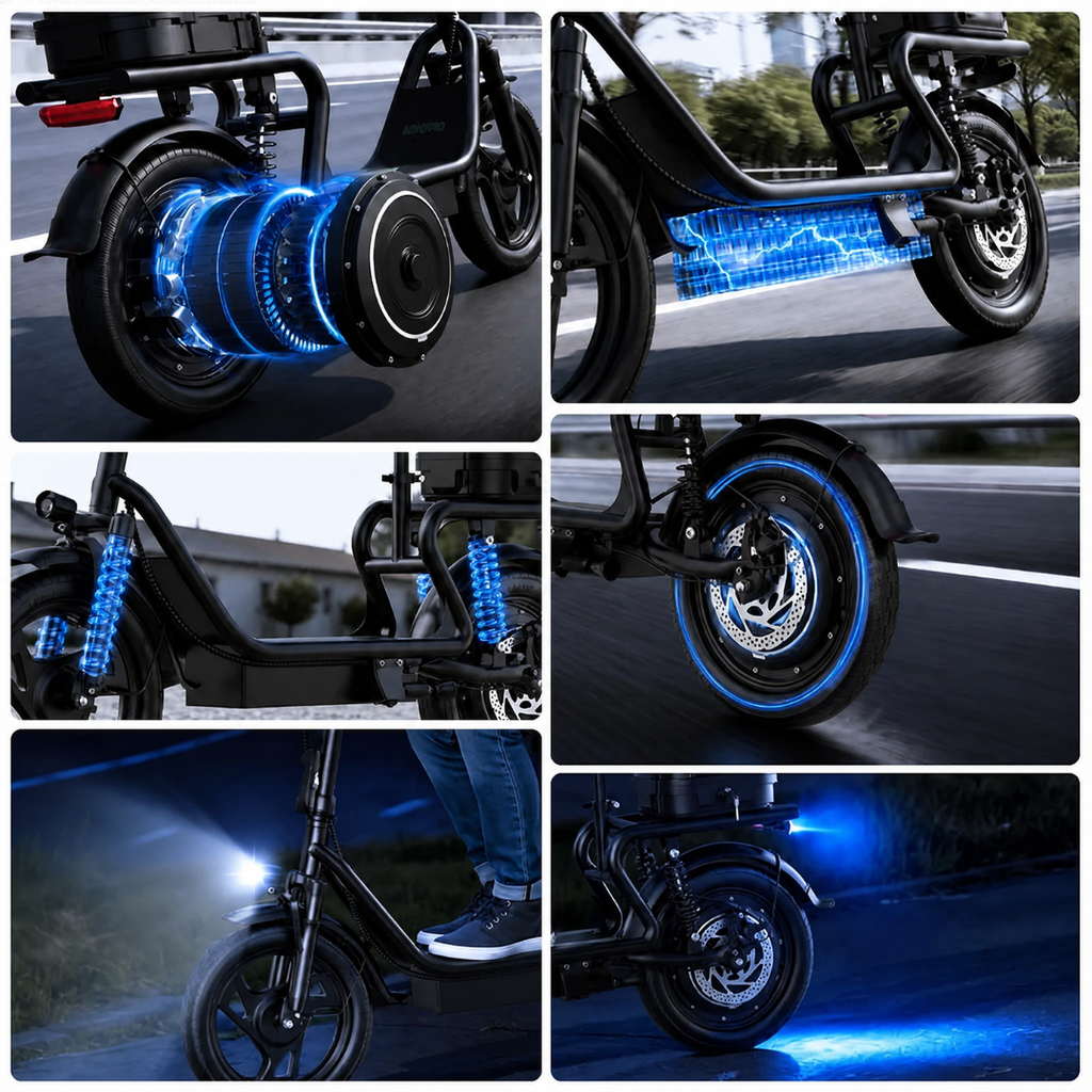 Adult Electric Scooter with Seat & Basket —  20 Miles Range