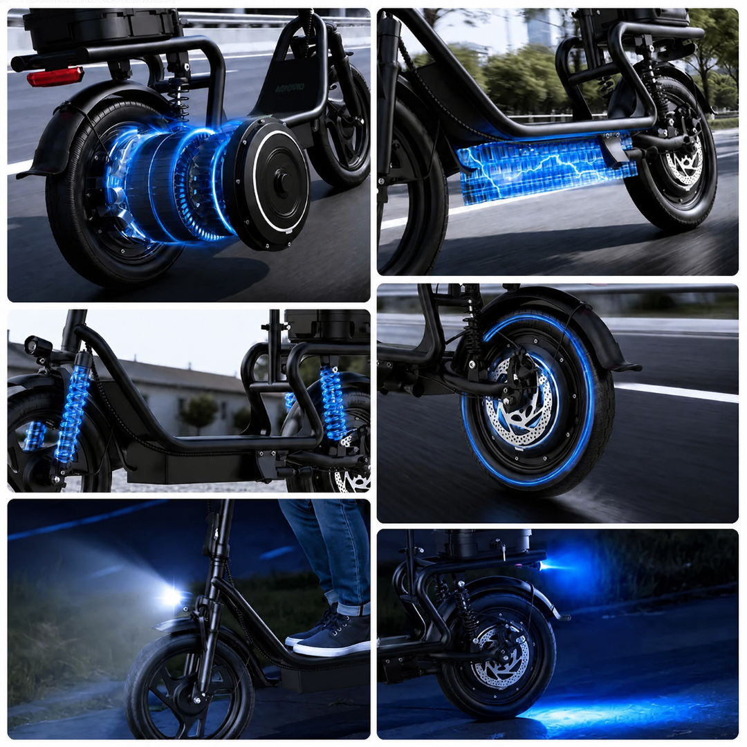 Adult Electric Scooter with Seat & Basket —  20 Miles Range