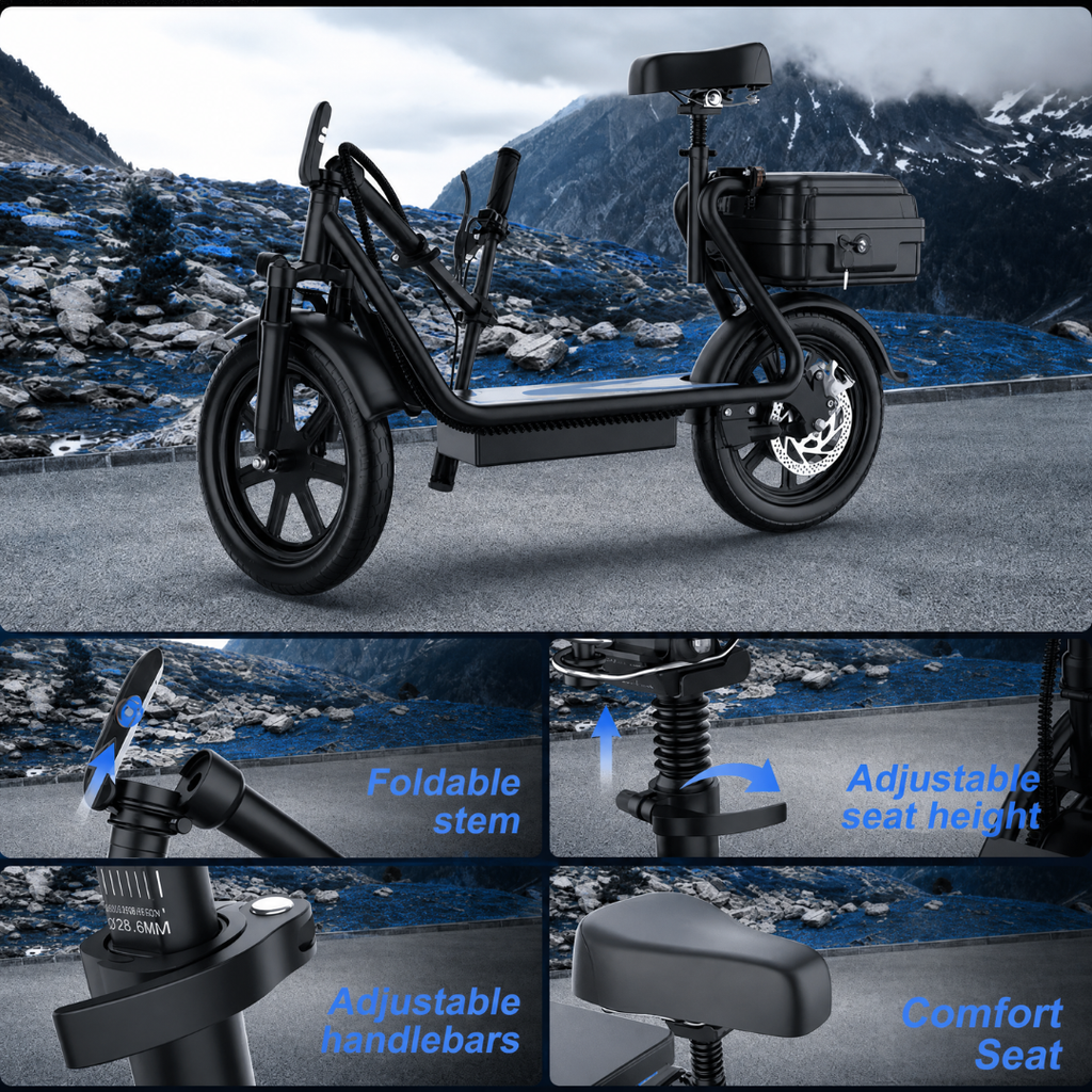 Adult Electric Scooter with Seat & Basket —  20 Miles Range