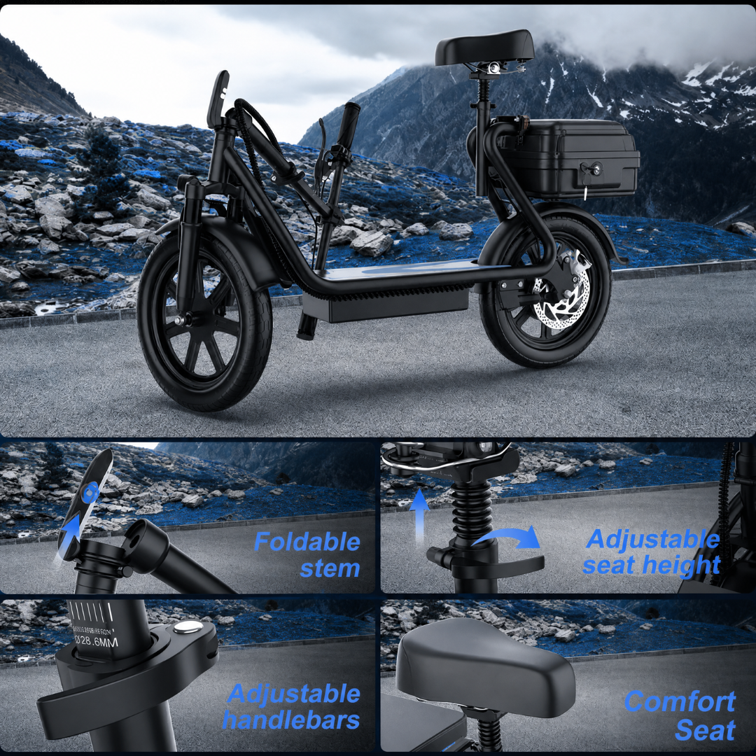 Adult Electric Scooter with Seat & Basket —  20 Miles Range